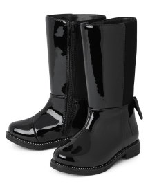 Toddler Girls Bow Faux Patent Leather Tall Boots BLACK The Children s Place CA