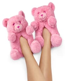 Girls Bear Faux Fur Slippers