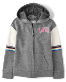 Girls Active Long Sleeve Love French Terry Zip-Up Hoodie | The Children ...