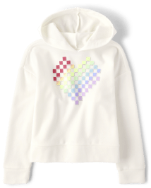Girls Active Long Sleeve Rainbow Heart Fleece Boxy Hoodie The