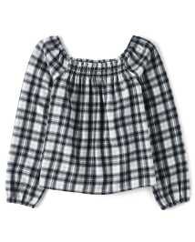 Girls Plaid Twill Smocked Top
