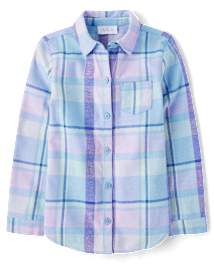 Chemise boutonnée en flanelle Fille à carreaux