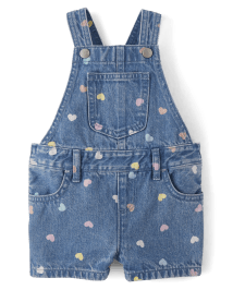 Baby And Toddler Girls Print Denim Shortalls
