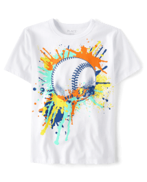 Boys Baseball Paint Splatter Graphic Tee