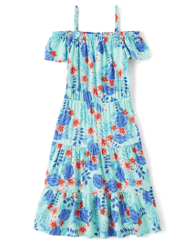 Womens Matching Family Tropical Tiered Dress