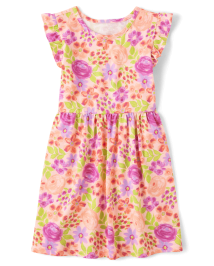 Girls Mix And Match Short Raglan Sleeve Floral Print Knit Everyday Dress