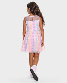 Robe ajustée et évasée en maille papillon 3D arc-en-ciel pour fille