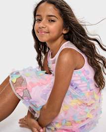 Robe ajustée et évasée en maille papillon 3D arc-en-ciel pour fille