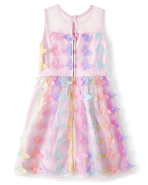 Girls Sleeveless 3D Rosette Mesh Woven Fit And Flare Dress