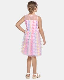 Girls Sleeveless 3D Rosette Mesh Woven Fit And Flare Dress
