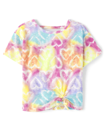 Girls Tie Dye Heart Tie-Front Top