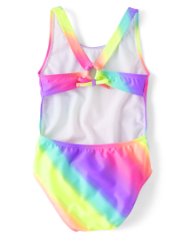 Girls Rainbow Striped Cut Out One Piece Swimsuit