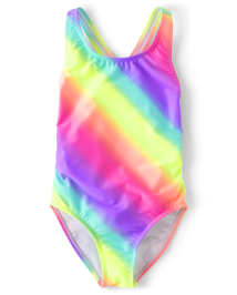 Girls Rainbow Striped Cut Out One Piece Swimsuit