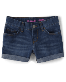 Girls Roll Cuff Denim Shortie Shorts