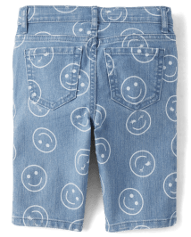 Girls Happy Face Denim Skimmer Shorts