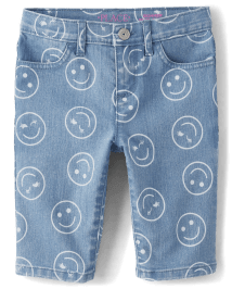 Girls Happy Face Denim Skimmer Shorts