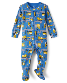 Baby And Toddler Boys Long Sleeve Construction Print Snug Fit Cotton Footed One Piece Pajamas BLUE The Children s Place CA