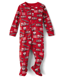 Baby And Toddler Boys Long Sleeve Fire Truck Print Snug Fit Cotton Footed One Piece Pajamas RED The Children s Place CA