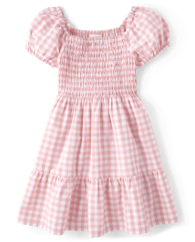 Girls Mommy And Me Short Puff Sleeve Gingham Poplin Woven Tiered Dress ...
