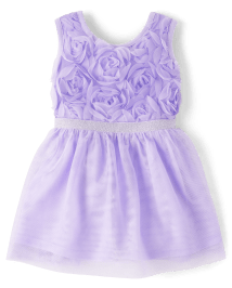 Baby And Toddler Girls 3D Rosette Mesh Fit And Flare Dress