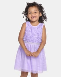 Baby And Toddler Girls 3D Rosette Mesh Fit And Flare Dress