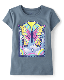 Girls Rainbow Butterfly Graphic Tee