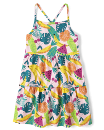 Girls Print Tiered Dress