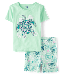 Girls Turtle Snug Fit Cotton Pajamas