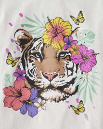 Girls Tiger Flowers Graphic Tee