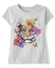 Girls Tiger Flowers Graphic Tee