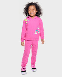 Toddler Girls Rainbow Fleece 2-Piece Outfit Set