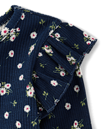 Toddler Girls Floral Ribbed Flutter Top