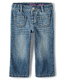 Toddler Girls Patch Pocket Wide Leg Jeans