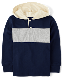 Boys Colorblock Henley Hooded Top