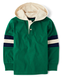 Boys Striped Henley Hooded Top