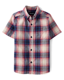 Boys Plaid Poplin Button Up Shirt