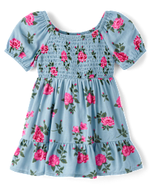 Toddler Girls Floral Smocked Ruffle Dress