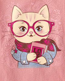 Girls Cat Scarf Graphic Tee