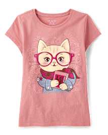 Girls Cat Scarf Graphic Tee