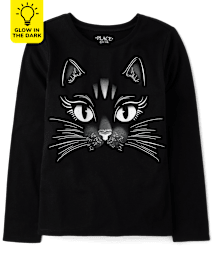 Girls Glow Black Cat Graphic Tee