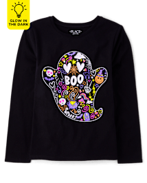 Girls Glow Ghost Boo Graphic Tee