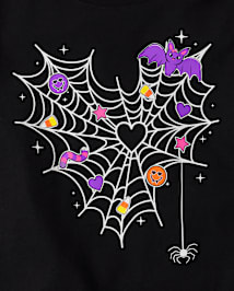 Girls Glow Spiderweb Heart Graphic Tee