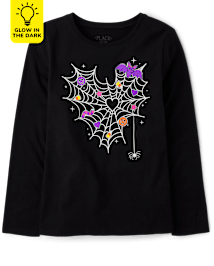 Girls Glow Spiderweb Heart Graphic Tee