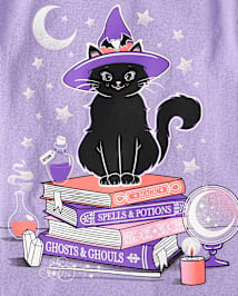 Girls Glow Cat Witch Graphic Tee