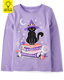 Girls Glow Cat Witch Graphic Tee