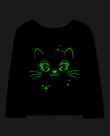 Baby And Toddler Girls Glow Black Cat Graphic Tee