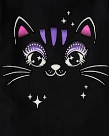 Baby And Toddler Girls Glow Black Cat Graphic Tee