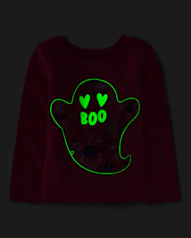 Baby And Toddler Girls Glow Ghost Boo Graphic Tee