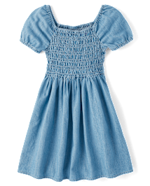 Girls Chambray Smocked Dress