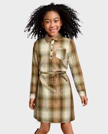 Girls Matching Family Plaid Flannel Shirt Dress